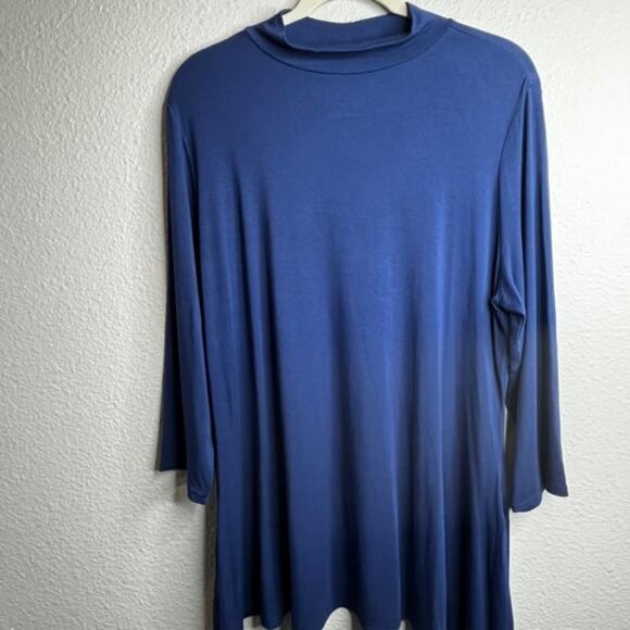 H by Halston Essentials Mock Neck 3/4-Sleeve Tunic Blue Sz L - Picture 4 of 8
